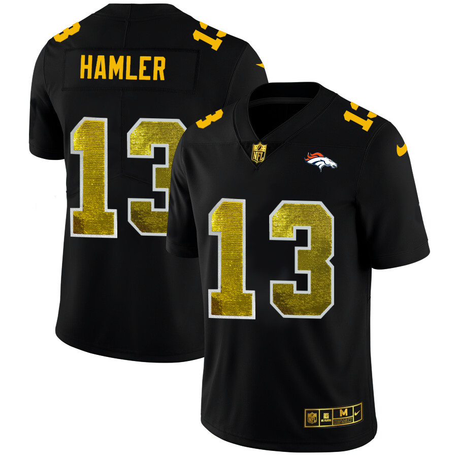 Denver Broncos #13 KJ Hamler Men's Black Nike Golden Sequin Vapor Limited NFL Jersey Denver Broncos #13 KJ Hamler Men's Black Nike Golden Sequin Vapor Limited NFL Jersey