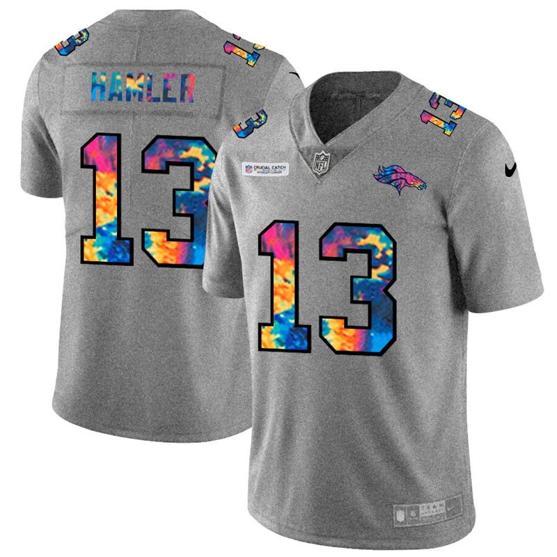 Denver Broncos #13 KJ Hamler Men's Nike Multi-Color 2020 NFL Crucial Catch NFL Jersey Greyheather Denver Broncos #13 KJ Hamler Men's Nike Multi-Color 2020 NFL Crucial Catch NFL Jersey Greyheather