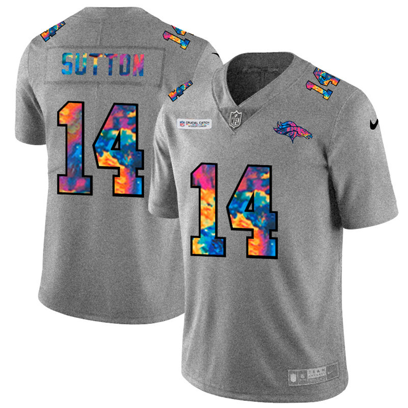 Denver Broncos #14 Courtland Sutton Men's Nike Multi-Color 2020 NFL Crucial Catch NFL Jersey Greyheather Denver Broncos #14 Courtland Sutton Men's Nike Multi-Color 2020 NFL Crucial Catch NFL Jersey Greyheather