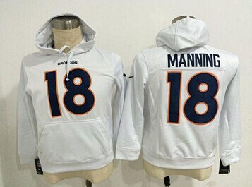 Denver Broncos #18 Peyton Manning White Pullover NFL Hoodie