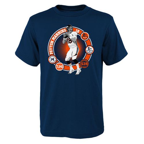 Denver Broncos #18 Peyton Manning Youth Career Accomplishments Name & Number T-Shirt Navy Denver Broncos #18 Peyton Manning Youth Career Accomplishments Name & Number T-Shirt Navy