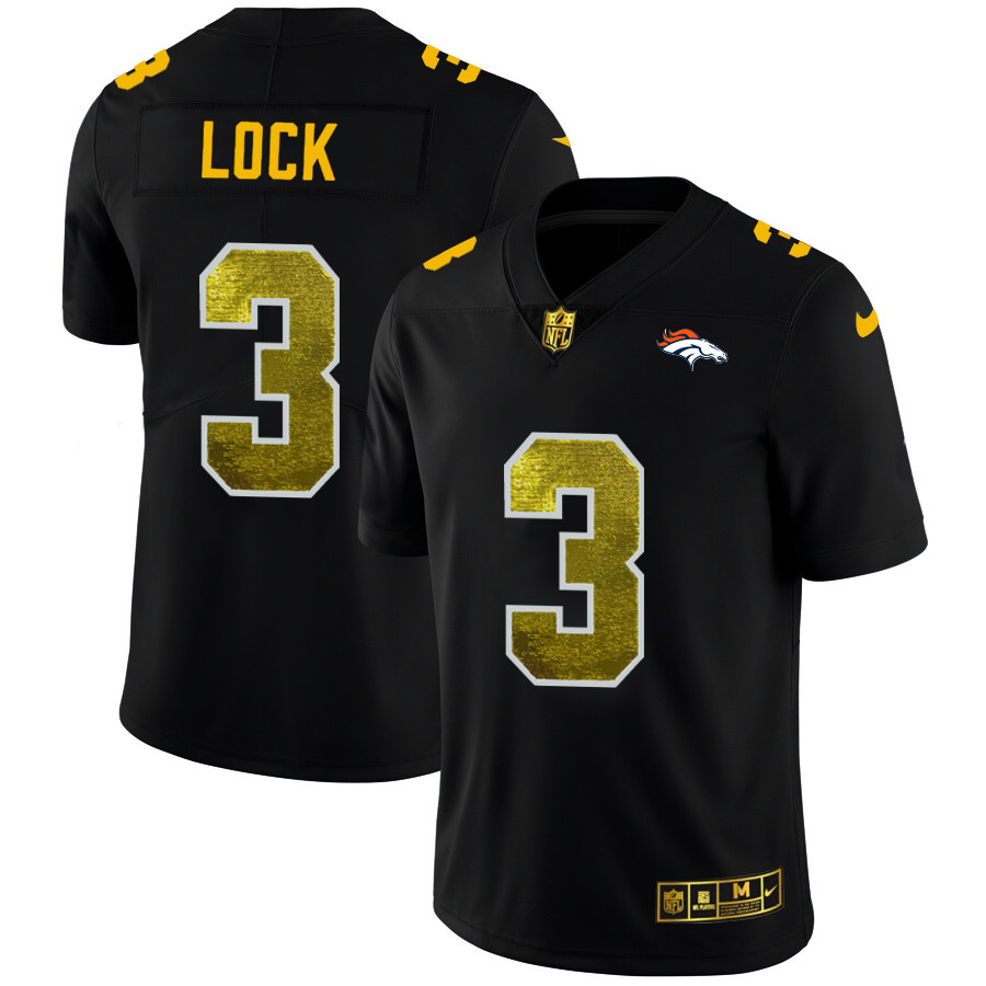 Denver Broncos #3 Drew Lock Men's Black Nike Golden Sequin Vapor Limited NFL Jersey Denver Broncos #3 Drew Lock Men's Black Nike Golden Sequin Vapor Limited NFL Jersey