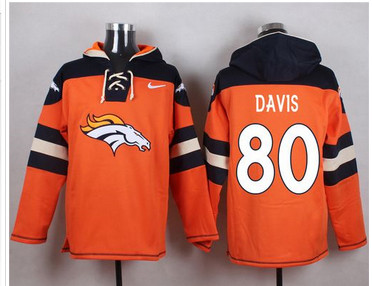 Denver Broncos #80 Vernon Davis Orange Player Pullover NFL Hoodie Denver Broncos #80 Vernon Davis Orange Player Pullover NFL Hoodie