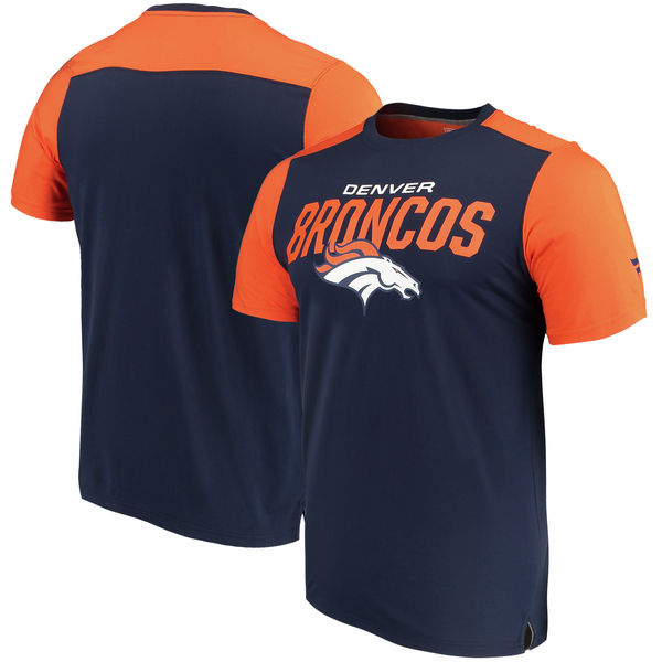 Denver Broncos NFL Pro Line By Fanatics Branded Iconic Color Blocked T-Shirt Navy Orange
