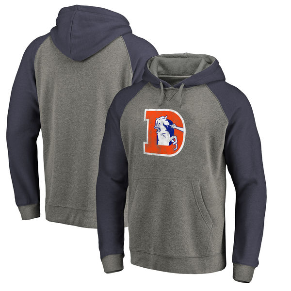Denver Broncos NFL Pro Line By Fanatics Branded Throwback Logo Tri-Blend Raglan Pullover Hoodie Gray Navy Denver Broncos NFL Pro Line By Fanatics Branded Throwback Logo Tri-Blend Raglan Pullover Hoodie Gray Navy