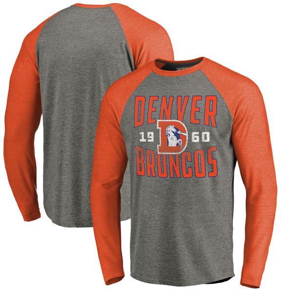 Denver Broncos NFL Pro Line By Fanatics Branded Timeless Collection Antique Stack Long Sleeve Tri-Blend Raglan T-Shirt Ash