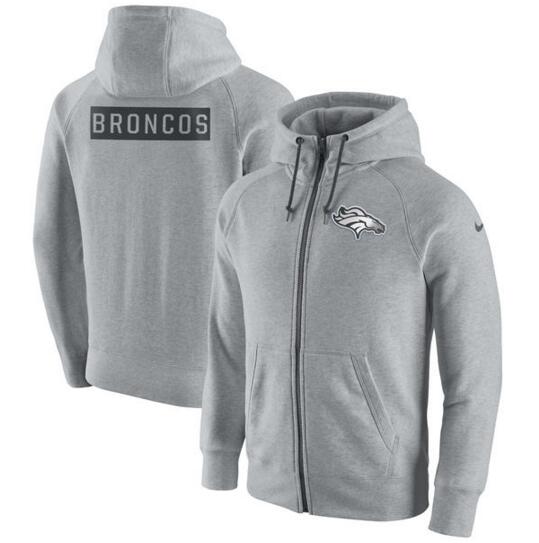 Denver Broncos Nike Gridiron Gray 2.0 Full Zip Hoodie Ash Denver Broncos Nike Gridiron Gray 2.0 Full Zip Hoodie Ash