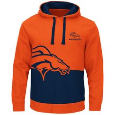 Denver Broncos Orange & Navy Split All Stitched Hooded Sweatshirt Denver Broncos Orange & Navy Split All Stitched Hooded Sweatshirt