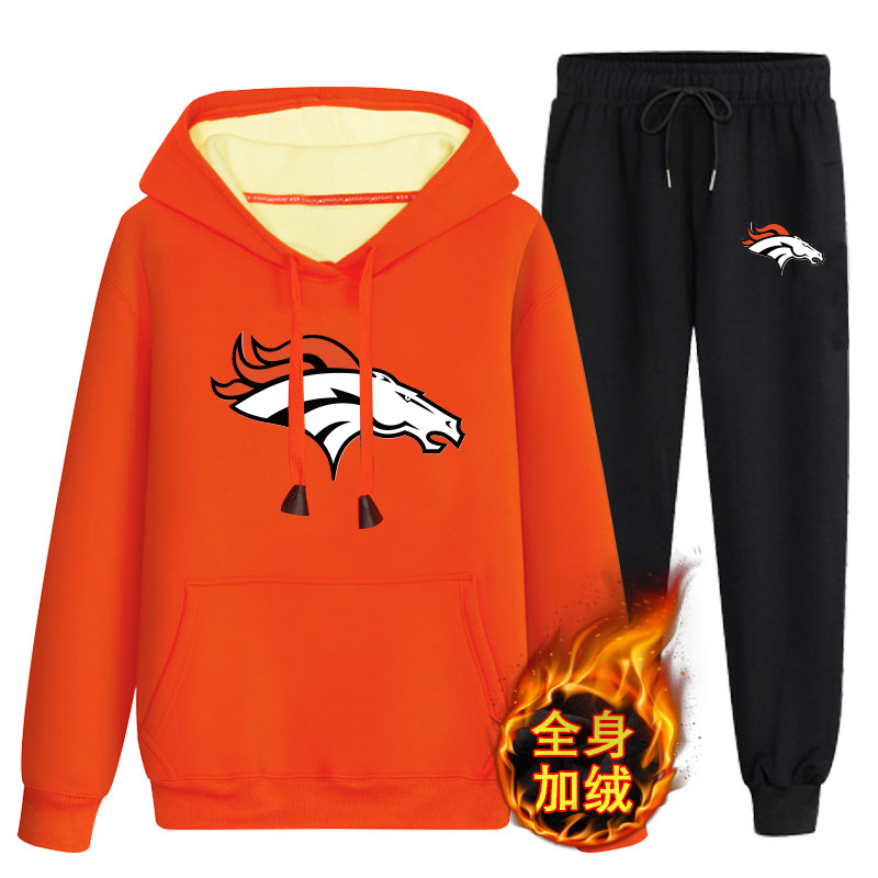Denver Broncos Orange Men's Winter Thicken NFL Pullover Hoodie & Pant