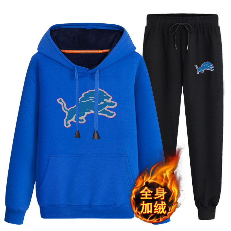 Detroit Lions Bule Men's Winter Thicken NFL Pullover Hoodie & Pant Detroit Lions Bule Men's Winter Thicken NFL Pullover Hoodie & Pant