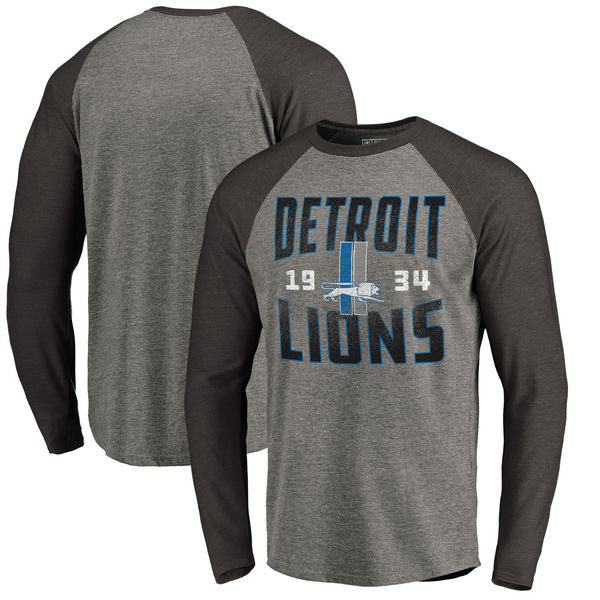 Detroit Lions NFL Pro Line By Fanatics Branded Timeless Collection Antique Stack Long Sleeve Tri-Blend Raglan T-Shirt Ash Detroit Lions NFL Pro Line By Fanatics Branded Timeless Collection Antique Stack Long Sleeve Tri-Blend Raglan T-Shirt Ash