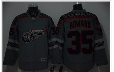 Detroit Red Wings #35 Jimmy Howard Charcoal Cross Check Fashion Stitched NHL Jersey