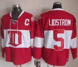 Detroit Red Wings #5 Nicklas Lidstrom Red Winter Classic CCM Throwback Stitched NHL jersey