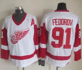 Detroit Red Wings #91 Sergei Fedorov White CCM Throwback Stitched NHL Jersey