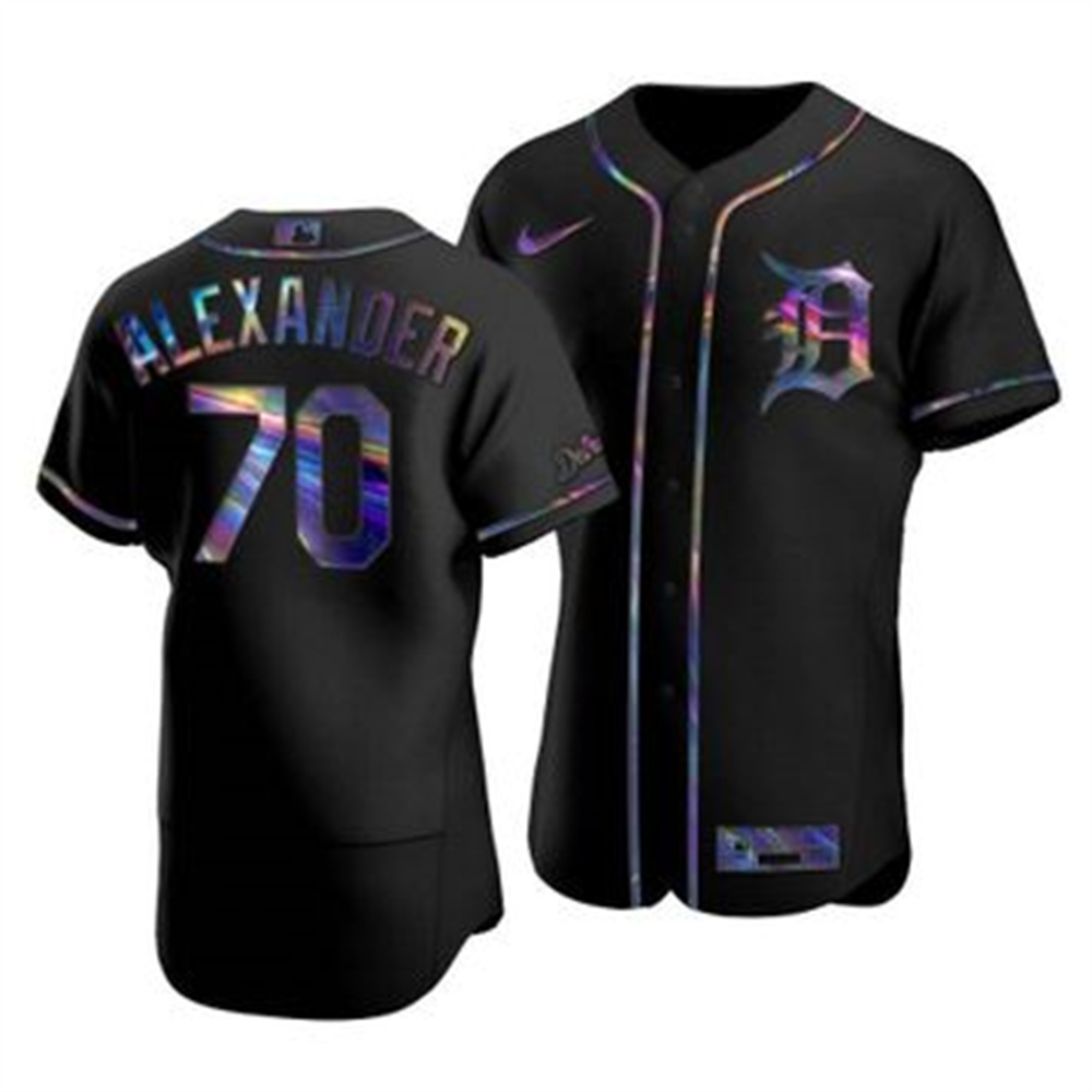 Detroit Tigers #70 Tyler Alexander Men's Nike Iridescent Holographic Collection MLB Jersey - Black Detroit Tigers #70 Tyler Alexander Men's Nike Iridescent Holographic Collection MLB Jersey - Black