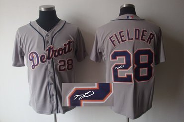 Detroit Tigers 28# Prince Fielder Grey MLB Jerseys(Signed)