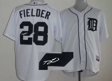 Detroit Tigers 28# Prince Fielder White Cool Base MLB Jerseys(Signed)