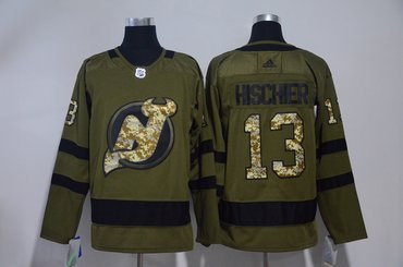 Devils 13 Nico Hischier Olive Green Adidas Jersey
