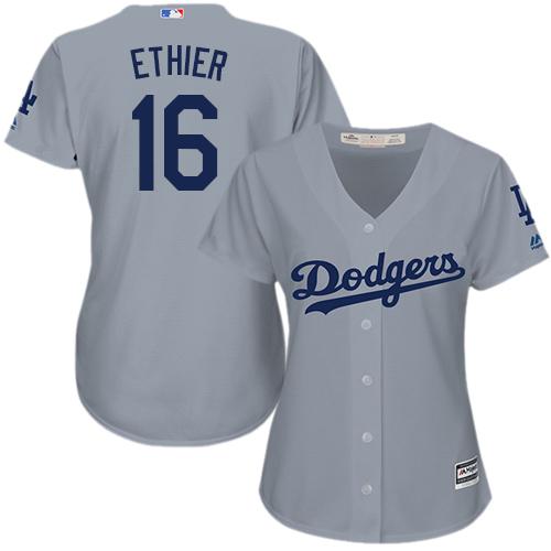 Dodgers #16 Andre Ethier Grey Alternate Road Women's Stitched MLB Jersey