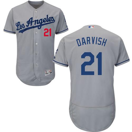 Dodgers #21 Yu Darvish Grey Flexbase Authentic Collection Stitched MLB Jersey