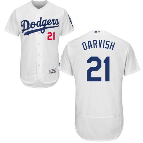 Dodgers #21 Yu Darvish White Flexbase Authentic Collection Stitched MLB Jersey