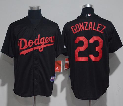 Dodgers #23 Adrian Gonzalez Black Strip Stitched MLB Jersey