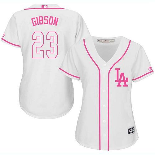 Dodgers #23 Kirk Gibson White Pink Fashion Women's Stitched MLB Jersey