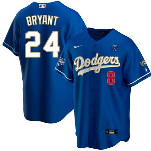 Dodgers #24 Kobe Bryant KB White Gold Series Jersey Men VII Championships