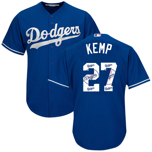 Dodgers #27 Matt Kemp Blue Team Logo Fashion Stitched Baseball Jersey