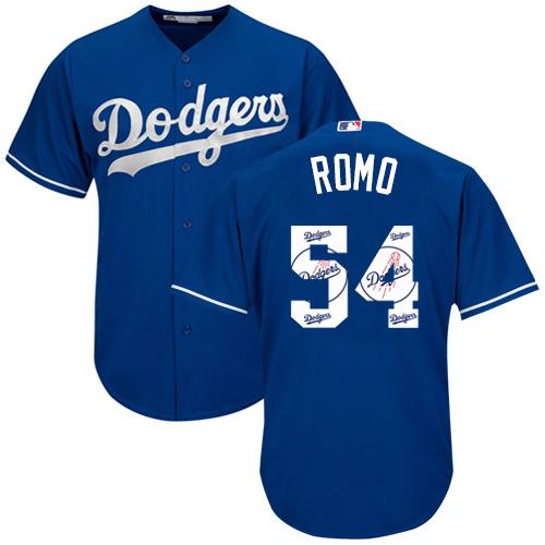Dodgers #54 Sergio Romo Blue Team Logo Fashion Stitched MLB Jersey