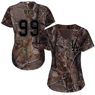 Dodgers #99 Hyun-Jin Ryu Camo Realtree Collection Cool Base Women's Stitched Baseball Jersey