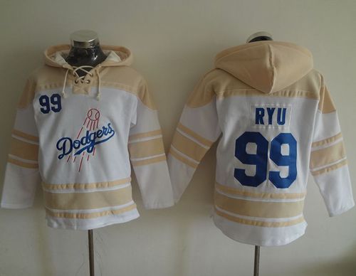 Dodgers #99 Hyun-Jin Ryu White Sawyer Hooded Sweatshirt MLB Hoodie Dodgers #99 Hyun-Jin Ryu White Sawyer Hooded Sweatshirt MLB Hoodie