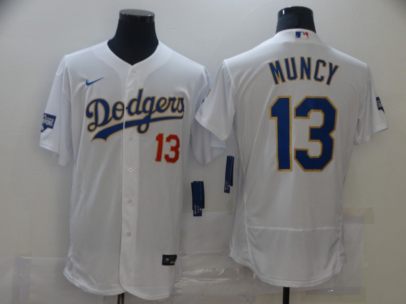 Dodgers 13 Max Muncy White Nike 2021 Gold Program Flexbase Jersey