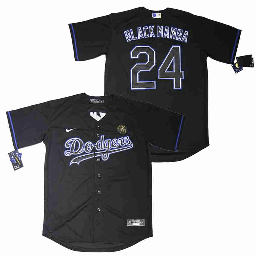 Dodgers 24 Kobe Bryant Black Mamba Nike  Cool Base Jersey