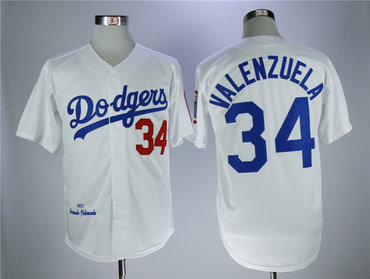 Dodgers 34 Fernando Valenzuela White 1981 Throwback Jersey