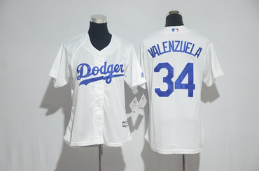 Dodgers 34 Fernando Valenzuela White Women Cool Base Jersey