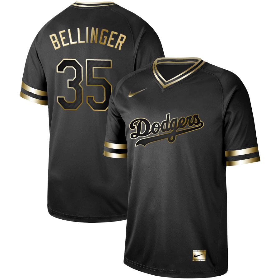 Dodgers 35 Cody Bellinger Black Gold Nike Cooperstown Collection Legend V Neck Jersey