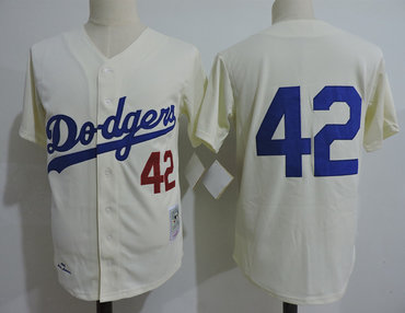Dodgers 42 Jackie Robinson Cream Cooperstown Collection Throwback Jersey