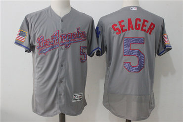 Dodgers 5 Corey Seager Gray 2017 Stars & Stripes Flexbase Player Jersey