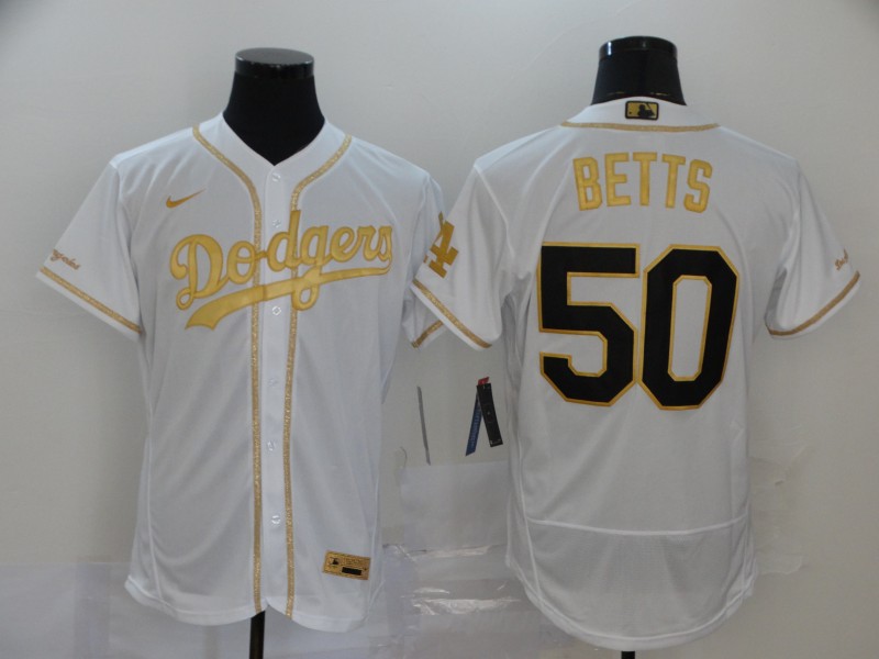 Dodgers 50 Mookie Betts White Gold 2020 Nike Flexbase Jersey