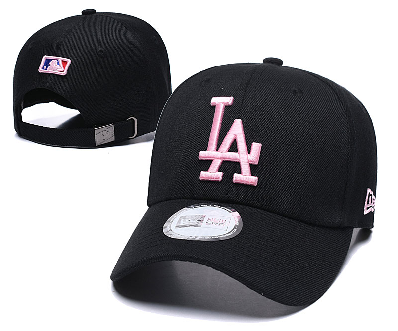 Dodgers Fresh Pink Logo Black Peaked Adjustable Hat TX