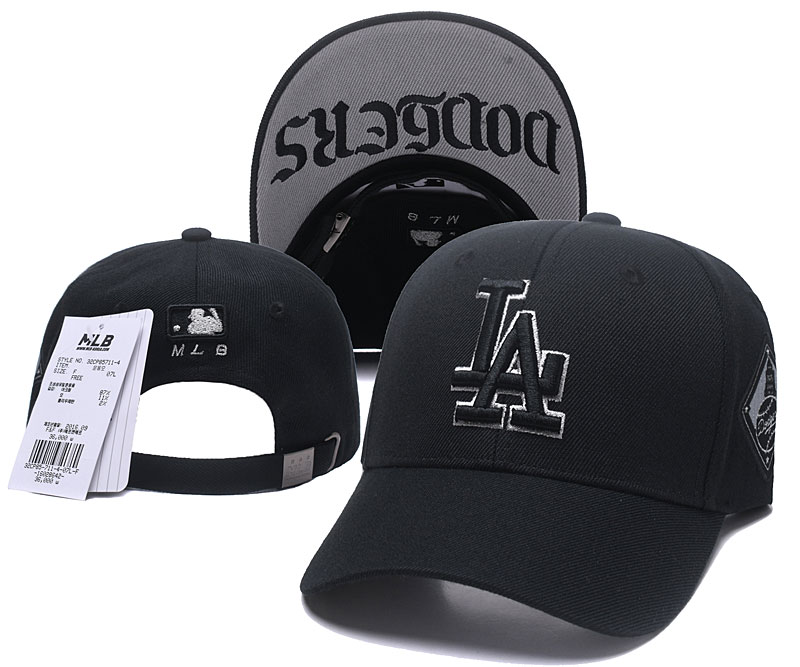 Dodgers Gray Outline Logo Black Peaked Adjustable Hat SG