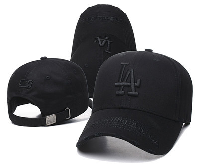 Dodgers Team Logo All Black Peaked Adjustable Hat TX