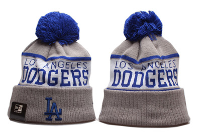 Dodgers Team Logo Gray Royal Wordmark Cuffed Pom Knit Hat YP