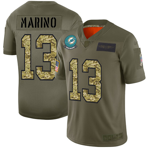 Dolphins #13 Dan Marino Olive Camo Men's Stitched Football Limited 2019 Salute To Service Jersey Dolphins #13 Dan Marino Olive Camo Men's Stitched Football Limited 2019 Salute To Service Jersey
