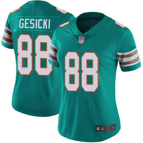 Dolphins #88 Mike Gesicki Aqua Green Alternate Women's Stitched Football Vapor Untouchable Limited Jersey Dolphins #88 Mike Gesicki Aqua Green Alternate Women's Stitched Football Vapor Untouchable Limited Jersey