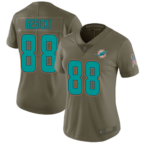Dolphins #88 Mike Gesicki Olive Women's Stitched Football Limited 2017 Salute to Service Jersey Dolphins #88 Mike Gesicki Olive Women's Stitched Football Limited 2017 Salute to Service Jersey
