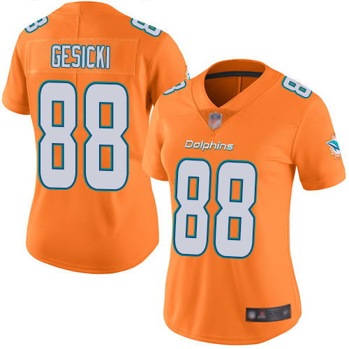 Dolphins #88 Mike Gesicki Orange Women's Stitched Football Limited Rush Jersey Dolphins #88 Mike Gesicki Orange Women's Stitched Football Limited Rush Jersey
