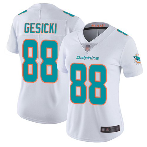 Dolphins #88 Mike Gesicki White Women's Stitched Football Vapor Untouchable Limited Jersey Dolphins #88 Mike Gesicki White Women's Stitched Football Vapor Untouchable Limited Jersey