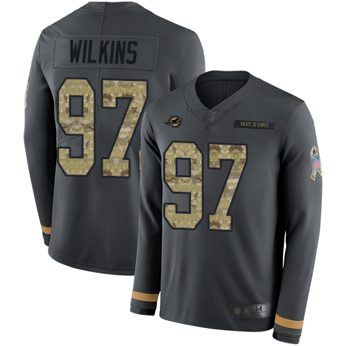Dolphins #97 Christian Wilkins Anthracite Salute to Service Youth Stitched Football Limited Therma Long Sleeve Jersey Dolphins #97 Christian Wilkins Anthracite Salute to Service Youth Stitched Football Limited Therma Long Sleeve Jersey